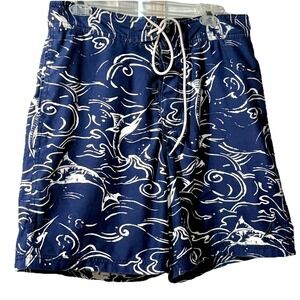 NAUTICA Mens Board Shorts Swim Trunks lined Blue & White Marlins MED Hipster